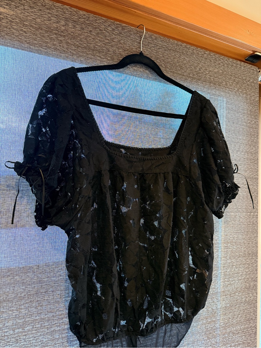 Free people Black lace Square-Neck Puff Sleeve bodysuit
